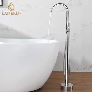 LanerdiKaipingシャワー自立型自立型床取り付け式バスタブバスとタブフィラースパウト真ちゅう製蛇口シャワー手で