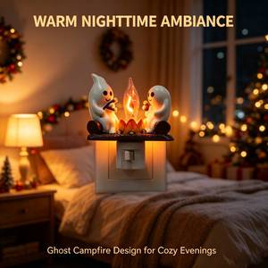 Cute Ghost Campfire Halloween LED <strong>Night</strong> Light Plug-in Decorative Lighting Spooky Holiday Home Decor Soft Warm Glow Lamp - Product Image 2