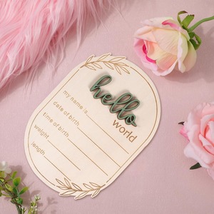 Panneau d'annonce de naissance bébé 'Bonjour le Monde' en bois, lettres 3D rondes, plaque nominative enfant - Meilleure vente, prix usine - Product Image 4
