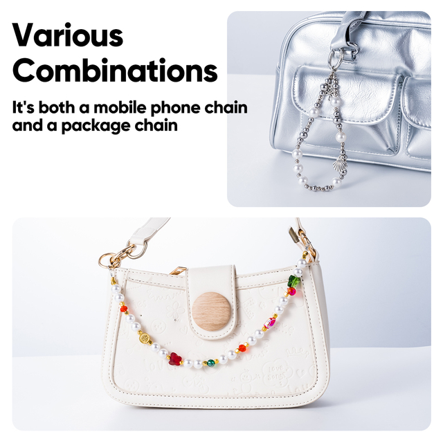 Phone Charm Bohemian Butterfly Pearl Lanyard with Beaded Chain Adjustable Wristlet Bracelet and Keychain Cute Gift Accessory