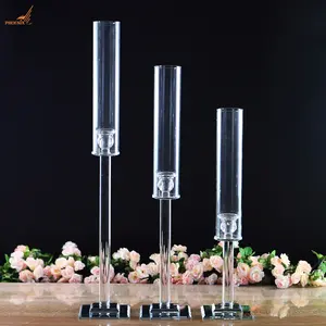 3 Set Clear Cheap Glass Crystal Candlestick Holders Wedding Centerpieces Table Decorations For Sale