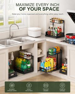 <b>Kitchen</b> Sink Organizer <b>Storage</b> Racks Shelves Sink Standing Double Tier Tools <b>Storage</b> Cabinet Material Multifunction - Product Image 3