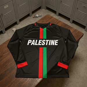 Palestine Men's Long Sleeve Soccer Jersey Black Red Green Stripes V-Neck Moisture Wicking Polyester Apparel - Product Image 2