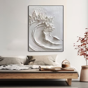 Peinture à l'huile sur toile texturée vague marine faite à la main, grande taille encadrée pour la décoration du salon, de la chambre à coucher, des hôtels - Product Image 1