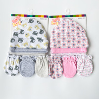 Bebé Niño/niña infantil Anti arañazos protección facial ecológico encantadores mitones y sombreros 3 Set Unisex imagen impresa 100% algodón