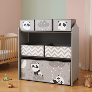 Organisateur de jouets 25 x 12 x 26 cm en bois gris avec 6 bacs pour le rangement des bébés - Product Image 2