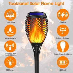 Đèn Pin Năng Lượng Mặt Trời Ngoài Trời Chống Nước IP65 33 <span class=keywords><strong>Led</strong></span> Với Ngọn Lửa Nhấp Nháy Để Trang Trí Lối Đi Trong Vườn Cảnh Quan - Product Image 3