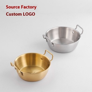 <span class=keywords><strong>Panier</strong></span> à collation à double oreille en acier inoxydable 304 Logo personnalisé Bol à pépites de poulet frit coréen doré et argenté avec double poignée - Product Image 2
