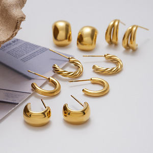 <b>Cuff</b> <b>Earrings</b> Geometric C Shape 14K Gold Stainless Steel Unisex Fashion Jewelry - Product Image 3