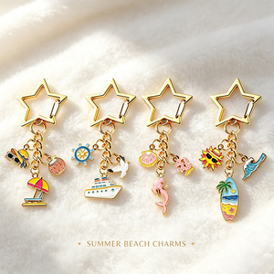 Cute Ocean Theme Pink Mermaid Tail Keychain Shell Starfish Enamel Charms Gold <b>Key</b> <b>Ring</b> Aesthetic <b>Bag</b> Hanging Ornament For Girls - Product Image 6