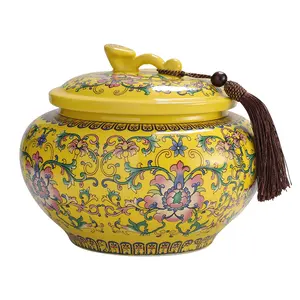 景德镇手工制作搪瓷彩色如意陶瓷罐高端瓷器储物罐密封盖茶罐