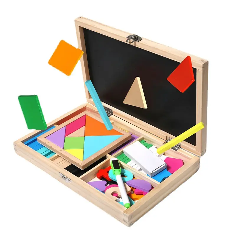 Montessori-Juguetes Educativos de matemáticas de madera, palo de conteo de tangram multifunción, caja de números para niños, tablero de dibujo magnético