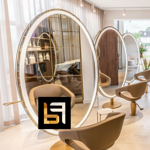 Unique Design Beauty Hair Salon Double Sided Styling Mirror Golden <b>Frame</b> <b>Large</b> Barbers Station with Led Light - Product Image 3