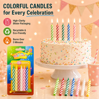 Vente directe usine – Bougies d'anniversaire droites rayées 7,8 mm, arc-en-ciel, à combustion propre, mèche en coton pur, pour gâteaux et fêtes, faible MOQ