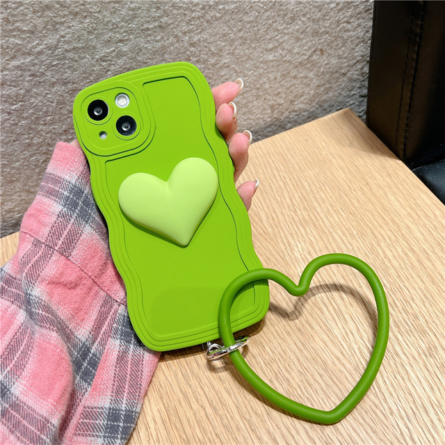 New Luxury Trending 3d love Heart Phone case for iphone 13 12 with Round Chain,for iphone 15 case Cute with Accessories