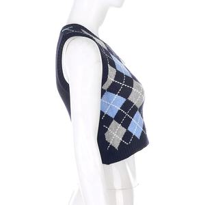 V-Neck Vintage <strong>Argyle</strong> <strong>Sweater</strong> <strong>Vest</strong> Women Y2K Black Sleeveless Knitted Crop <strong>Sweaters</strong> Casual Autumn Preppy Style - Product Image 6