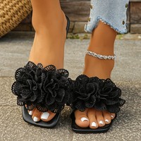 Sandales Plates Tendance en PU 2025 de Gros, à Motif Floral Américain et Européen, pour Femmes – Chaussures Décontractées d'Extérieur