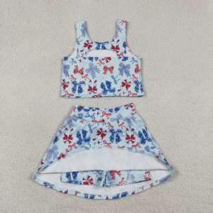 Ensemble décontracté pour petites filles RTS, tenue de sport douce avec nœuds pour le 4 juillet, vêtements de tennis pour enfants, taille standard américaine - Product Image 2