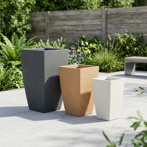 Jardinières carrées modernes en plastique pour l'extérieur, pots de fleurs de jardin au design minimaliste, ensemble gris, beige et blanc - Product Image 3