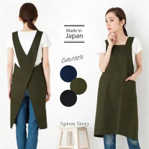 Baju Kerja Pria dan Wanita, Celemek Katun Linen Jepang dan Korea Selatan Tali Silang