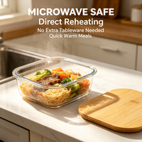 Boîte à lunch carrée en verre de 800 ml, compatible micro-ondes, récipient de conservation des aliments frais, réutilisable, pour le bureau, les voyages et la préparation des repas