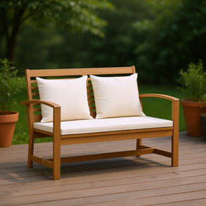 Teak Wood Patio <b>Bench</b> With Cushion <b>2</b> <b>Seater</b> Outdoor Furniture Contemporary Design - Product Image 2