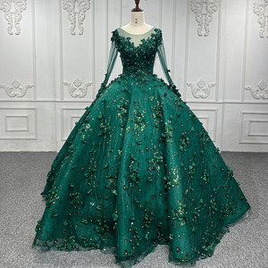 9838 2023 Vestidos de Novia Verdes de Lujo con Cuello Redondo para Mujer, Vestido de Noche con Lentejuelas - Product Image 1