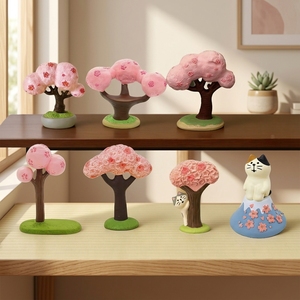 2026 Maison de poupée de style japonais, faite et peinte à la main, avec scène de micro-paysage de chat, de cerisier en fleurs et de fille, thème Noël - Product Image 3