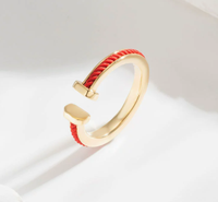 Nouveau cadeau de Noël, bague minimaliste tendance en corde rouge à design ouvert pour femme, vente en gros