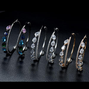 HIBRIDE <span class=keywords><strong>2</strong></span> satırlar kübik zirkon büyük bildirimi Hoop küpe kadınlar için düğün DUBAI gelin daire Hoop küpe boucle E-834 - Product Image 2