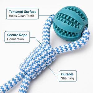 Durable Rubber <b>Ball</b> Nylon Rope <b>Dog</b> Chew Toys Interactive Puppy Cat Toys Small Medium <b>Dogs</b> Teeth Cleaning Dispensing Tug War Play - Product Image 4