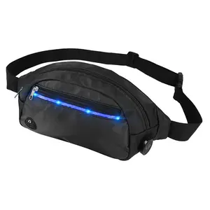 Obailiファニーパックスポーツウエストバッグジッパー付き多目的反射LEDランニングベルトライトアップアウトドアスポーツベルトバッグ
