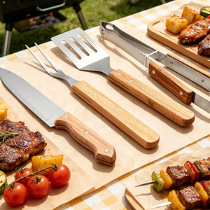 Accesorios <span class=keywords><strong>para</strong></span> Barbacoa al Aire Libre, Juego de 7 Utensilios de Acero Inoxidable con Mango de Madera y Bolsa de Transporte <span class=keywords><strong>para</strong></span> Acampar - Product Image 4