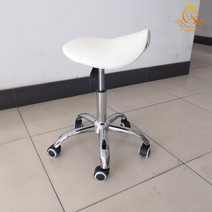 Tabouret de barbier portable en fer pour chats, chiens et salons de beauté Tabouret de selle en cuir blanc réglable sur roulettes EUR - Product Image 1