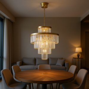Lámpara de araña de cristal dorado de 23.6 pulgadas de diámetro, moderna, colgante, para comedor, sala de estar, LED E26, hierro dorado - Product Image 2