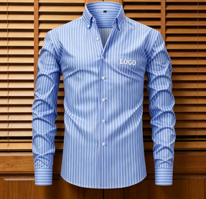 Nueva <span class=keywords><strong>Camisa</strong></span> de Moda para Hombre con Estampado a Rayas, Solapa, Cierre de un Botón, Manga Larga, Talla Grande, Corte Slim, Estilo Business - Product Image 4