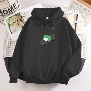 เสื้อฮู้ดดี้ทรงโอเวอร์ไซส์สำหรับผู้หญิง FOXA ลายกบ สไตล์สเก็ตบอร์ด เนื้อผ้านิตนุ่ม แขนยาว ดีไซน์สวยงาม - Product Image 3