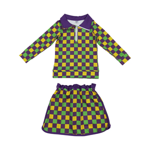 New Design Baby <b>Girls</b> Casual Clothing Mardigas Purple Green Yellow <b>Long</b> Sleeve Zipper Pullover Top <b>Skirt</b> Active Outfit Polyester - Product Image 2