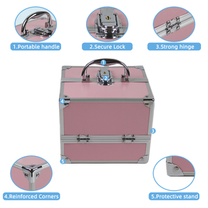 Caixa de maquiagem portátil para viagem, caixa de cosméticos com quatro bandejas para armazenamento de maquiagem, cosméticos, cosméticos e produtos estéticos, tecnologia de unhas - Product Image 2
