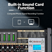 HuiDu HD-B32 Mixeur audio numérique double DSP 28 canaux avec lecteur MIDI USB MP3 Bluetooth et 4 sorties de groupe pour conférences, réunions et studios