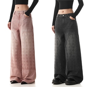 Jeans Vintage Americani di Alta Qualità, Pantaloni Lunghi Dritti da Donna, Jeans <span class=keywords><strong>Boyfriend</strong></span> con Stampa in Rilievo - Product Image 1