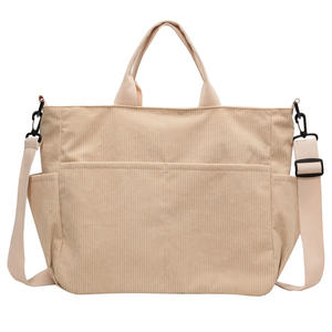 Bolsa de Hombro Reutilizable y Duradera para la Escuela, Uso Diario, con Logotipo Personalizado Impreso/Bordado, Color Puro, Bolsa de Mano de Pana - Product Image 2