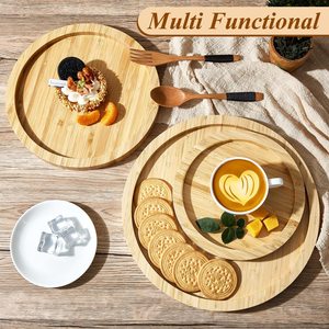 Juego de bandejas redondas de bambú de 3 uds., bambú para platos de comida, tabla para servir queso, aperitivo, Char - Product Image 2
