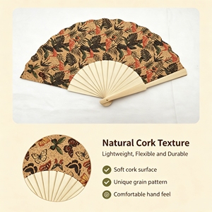 Precio de Fábrica QM, Abanico Español de Corcho Natural de 23 cm, Abanico de Corcho Español con Tela de Corcho para Promociones - Product Image 4