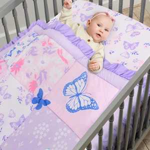 3 Pieces Floral Butterfly Baby Crib Bedding Set Includes Comforter Fitted Sheet Crib Skirt - Product Image 4