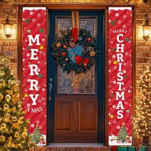 Banderas Decorativas Navideñas con Temática Roja, Cuádruples de PVC para Colgar, Rectangulares Largos de 30*180cm, Tela de Poliéster Personalizable, 2 Piezas - Product Image 6