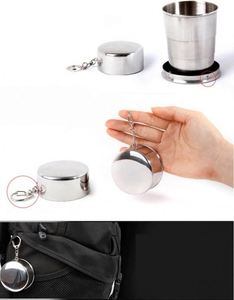 Portable Stainless Steel Folding Water Drinking Cup <b>Key</b> <b>Chain</b> Travel Camping Mug Telescopic Metal Cup for Outdoor Recreation - Product Image 4