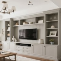 Meuble mural TV flottant modulaire 3 pièces sur mesure avec rétroéclairage LED RGB, étagère centrale et 2 armoires de rangement latérales