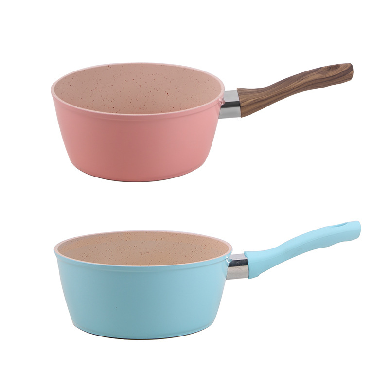 หม้อต้มนมก้นเดียว ด้ามจับซิลิโคนสีชมพู