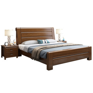 Lit en bois massif noyer 1,5m 1,8m avec rangement, sommier haute, mobilier de chambre principale, nouveau style chinois, tout en bois massif - Product Image 5